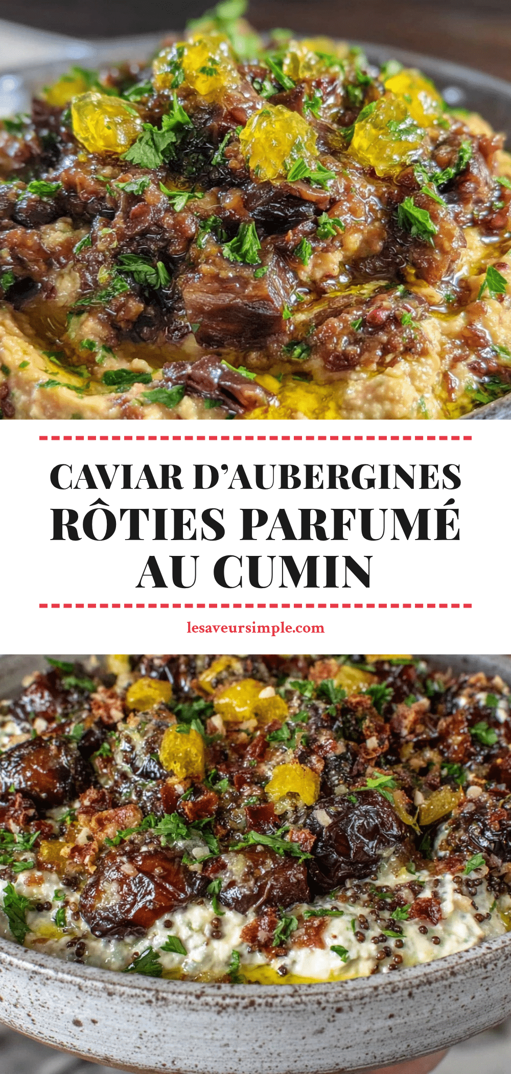 caviar d’aubergines rôties au cumin et citron confit recipe
