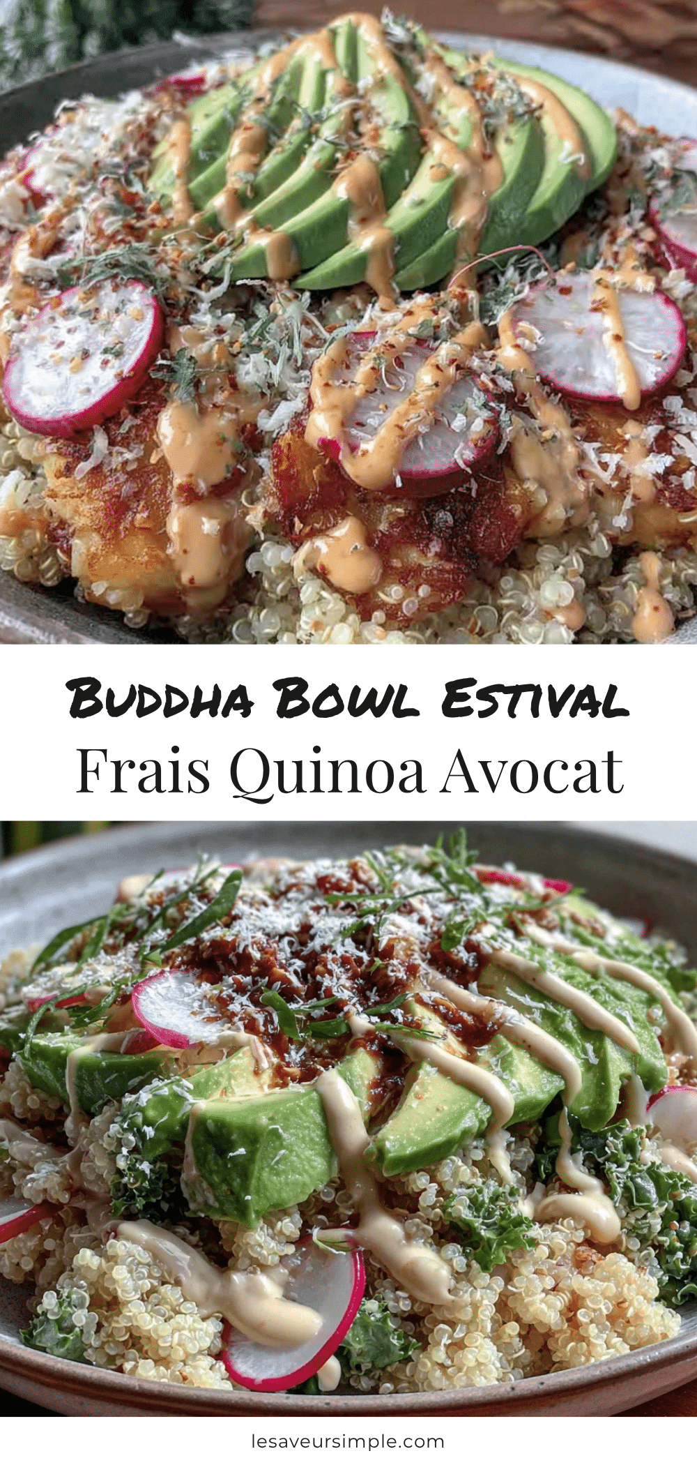 fresh buddha bowl quinoa avocat radis tahini recipe