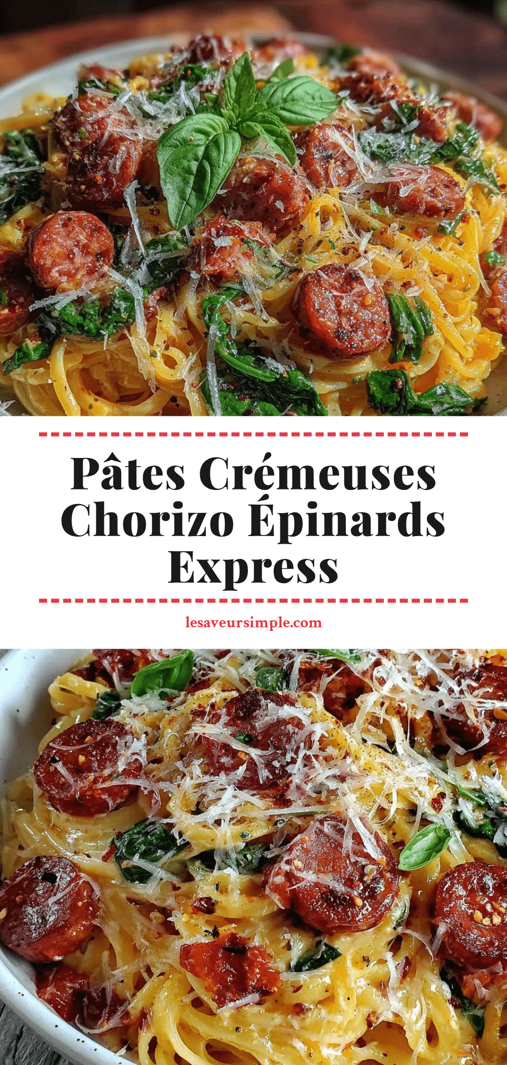 pâtes crémeuses chorizo épinards parmesan recipe