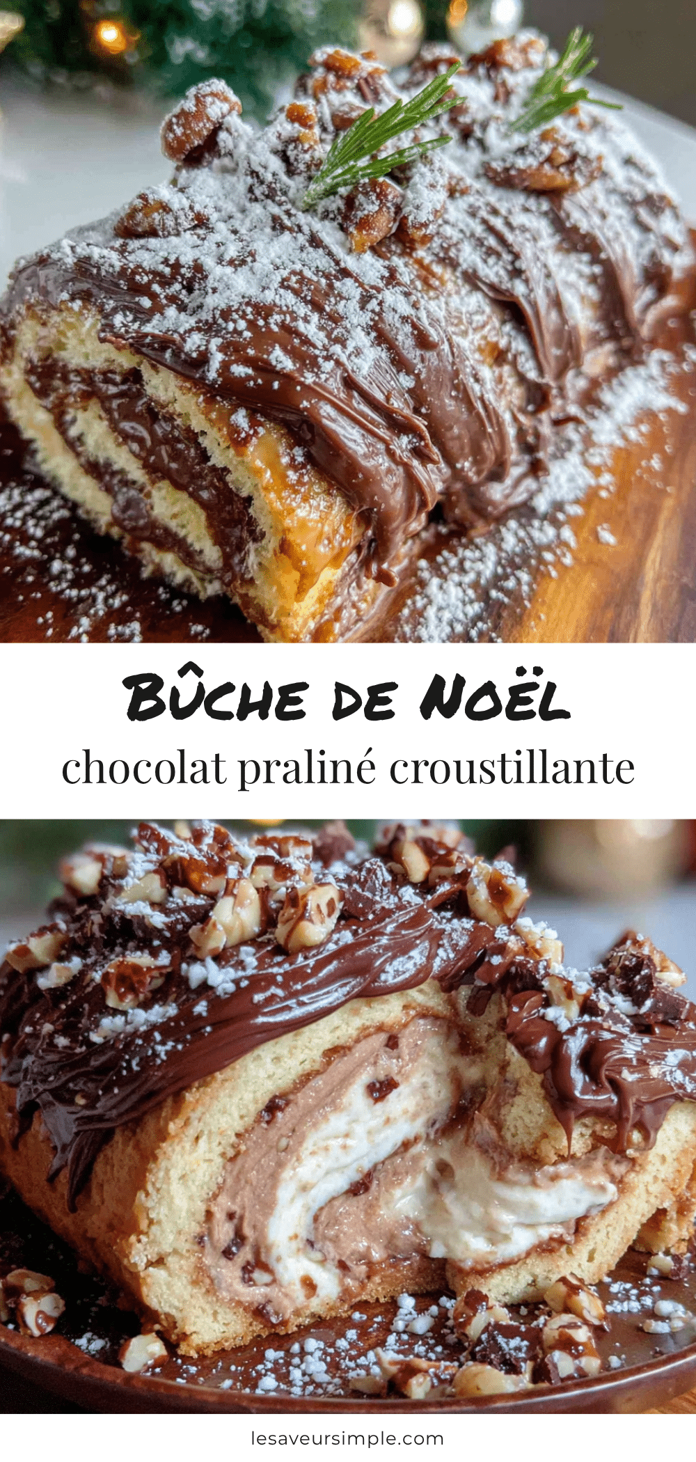 bûche de Noël chocolat-praliné recipe