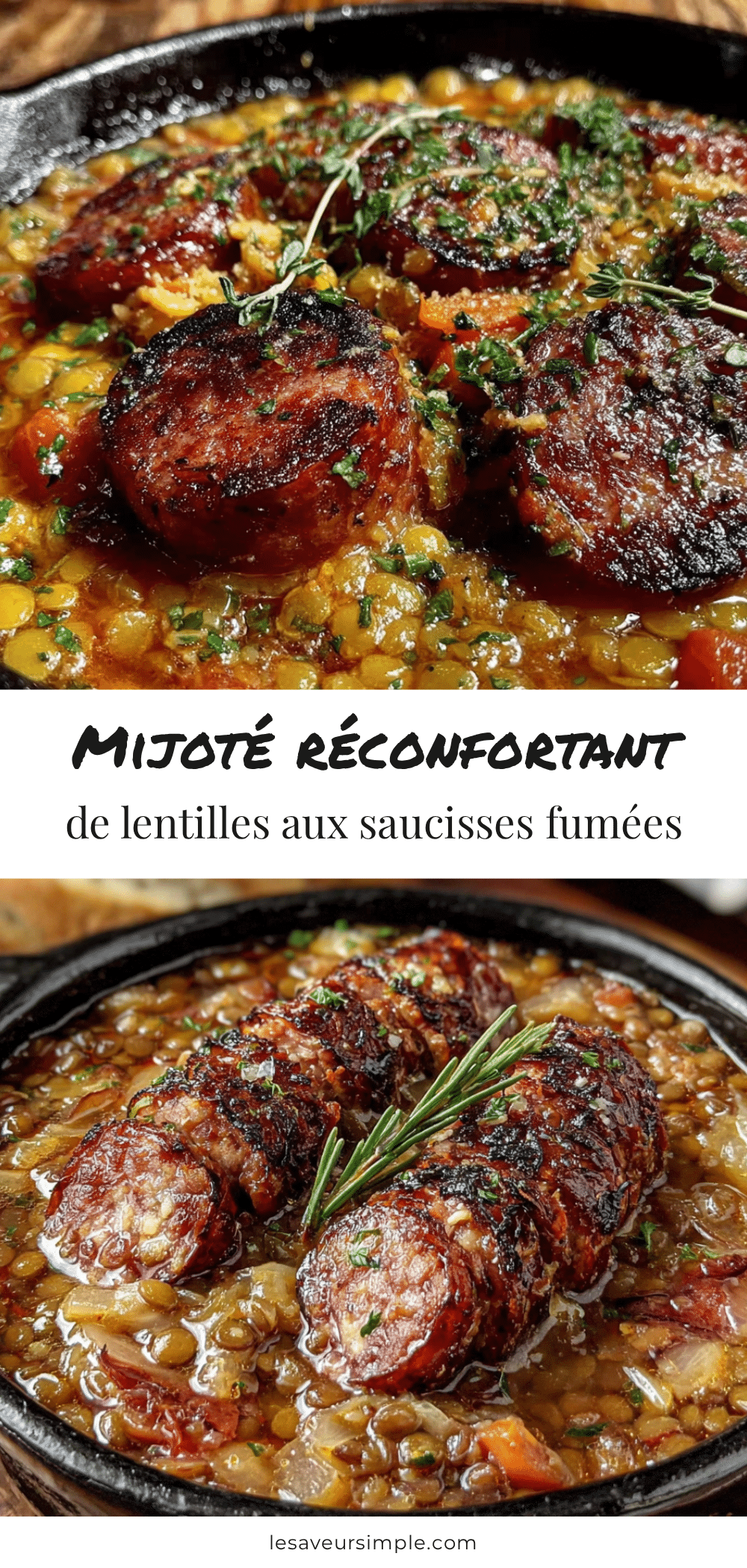 mijoté de lentilles aux saucisses fumées recipe