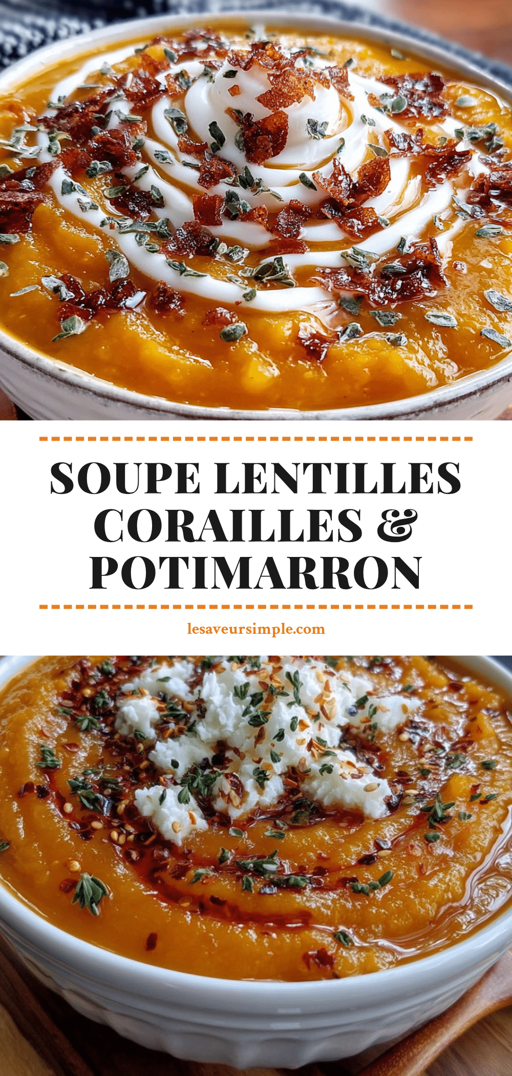 Soupe lentilles corail potimarron épicée recipe